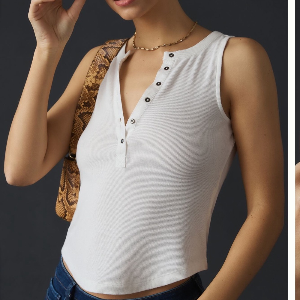 The Andie Ribbed Henley Top by Pilcro Sleeveless Edition